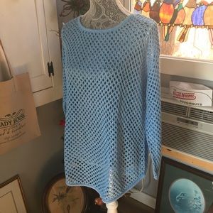 Blue open weave top